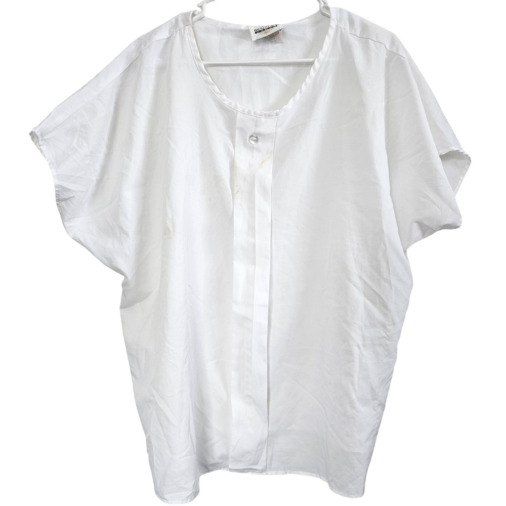 JR Bentley Woman Vintage White Short Sleeve Hidden‎ Button Blouse Size 20W 22W